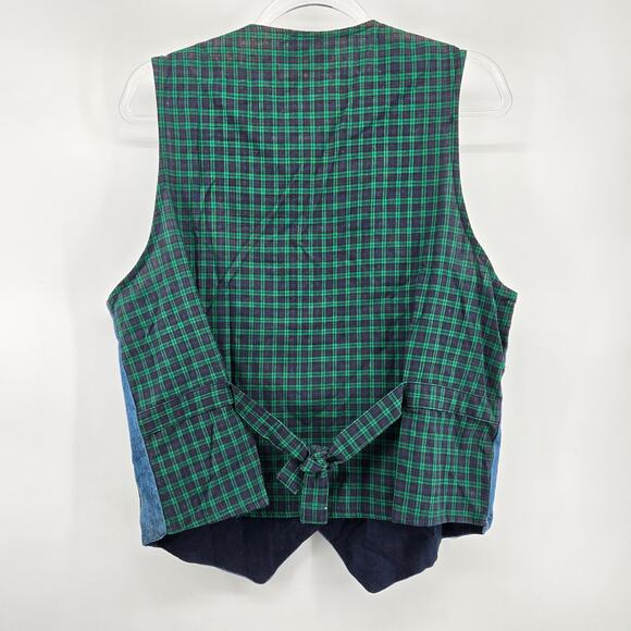 Vintage Floral Plaid Patchwork Button Denim Vest Size MD Grandma Cabin Holiday - Picture 4 of 8